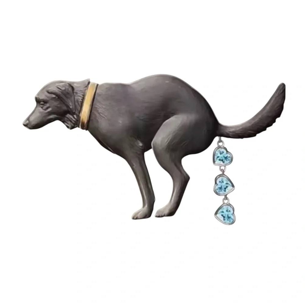 Fun Gray Dog‎ Figurine with Gold Collar Doing His Business